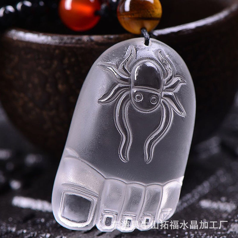 厂家批发磨砂白水晶佛脚车挂知足常乐汽车高档挂件车内吊饰挂饰