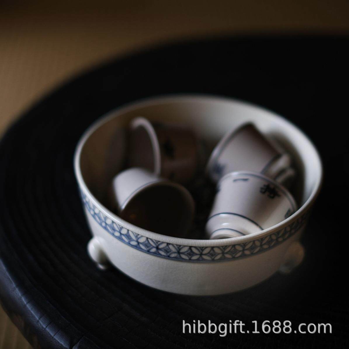 新品梵山堂壶承干泡盘茶盘苏打釉青花手绘一路连科三足壶承