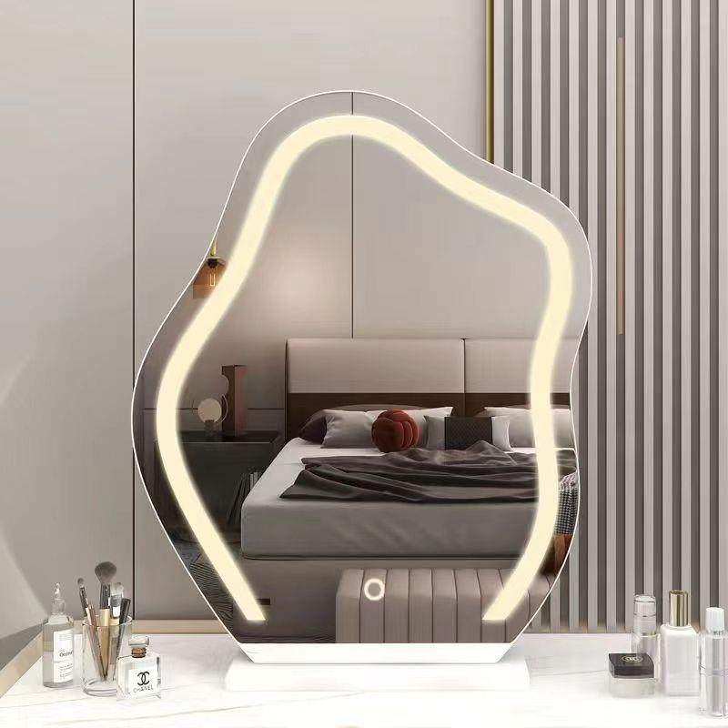 卧室梳妆台镜子带灯充电LED三色灯光云朵化妆镜台式桌面插电