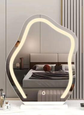 卧室梳妆台镜子带灯充电LED三色灯光云朵化妆镜台式桌面插电