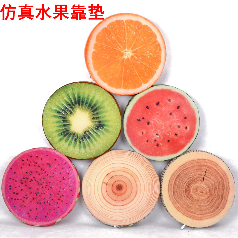 仿真圆形树桩水果抱枕毛绒3D图案