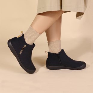 短靴1095 秋冬款 平底短靴女日系轻便休闲妈妈鞋 子软底舒适中老年鞋