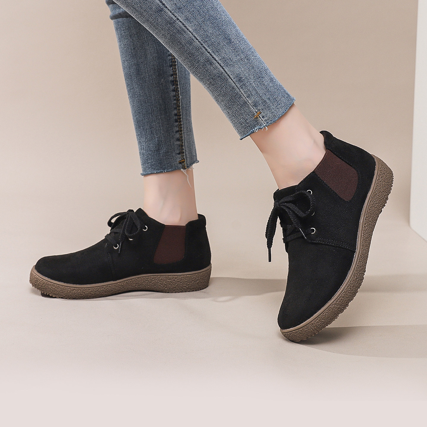 日系休闲复古短靴女2025新款舒适平底宽脚妈妈鞋防滑中老年鞋秋季,女鞋,时装靴,淘宝优惠券,粉丝福利购,淘宝优惠卷