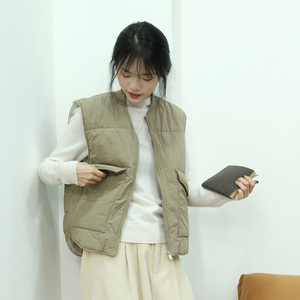 艺风谷冬季马夹棉衣女日系韩版学院风工装口袋百搭棉服马甲短外套