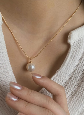 冷淡风细链珍珠项链女ins小众锁骨链小众轻奢高级感颈链吊坠