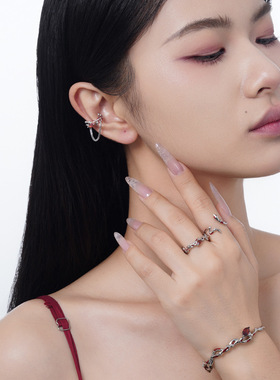 ears韩版小众设计师S925纯银彩蛇耳夹女无耳洞时髦百搭镶钻耳夹