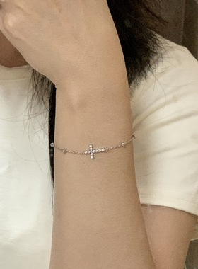 简约风几何型十字架镶钻钛钢手链新品高级感复古精致手环不掉色