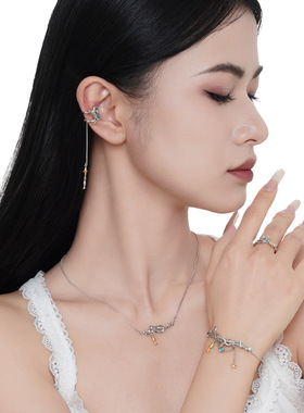 ears韩版时髦个性小众设计师款S925纯银拼色猫鱼手链女开口手环