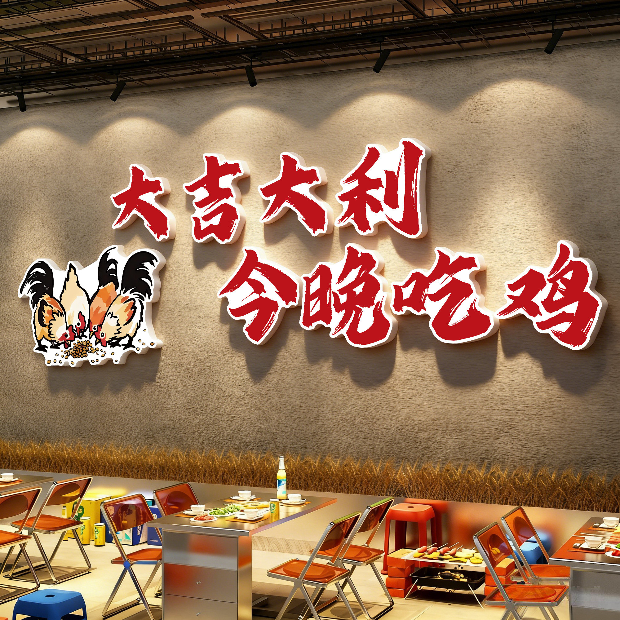 炒鸡店墙面装饰地锅鸡火锅烧烤餐饮店网红创意市井风格壁贴画