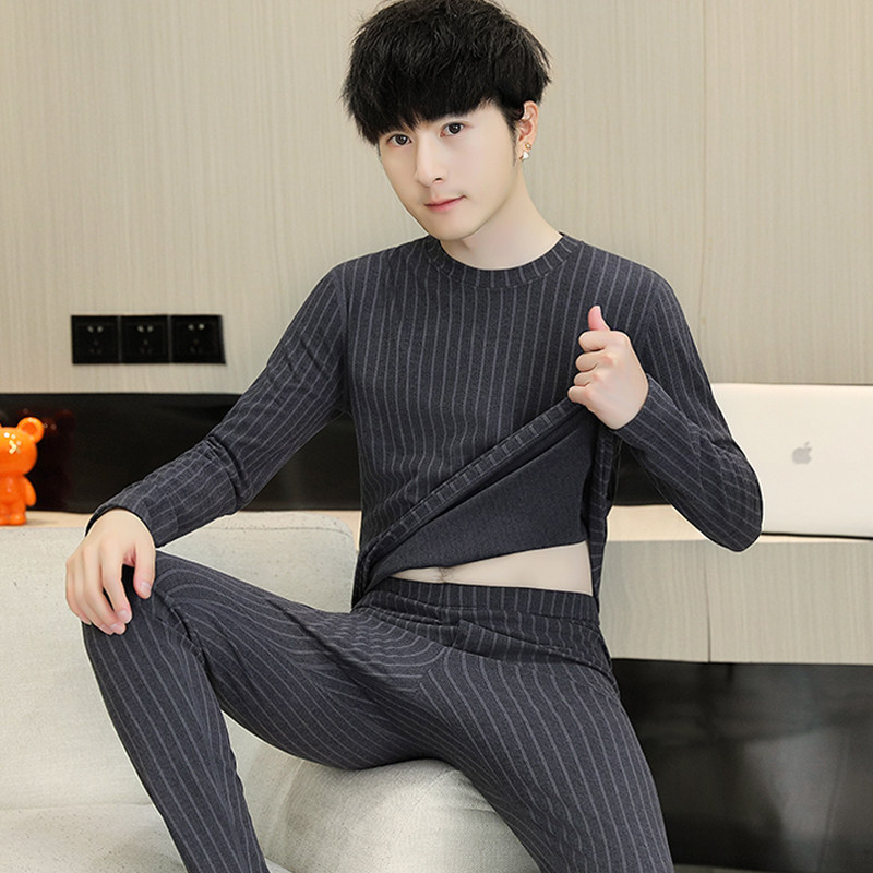 德绒男士保暖内衣套装德荣条纹内搭衣贴身卫生衣卫生裤秋冬季秋衣