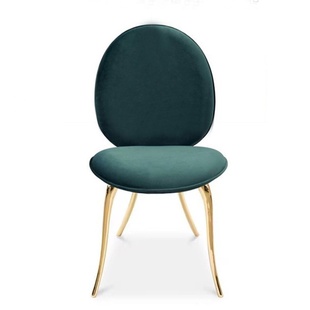 意式 轻奢客厅铜餐椅靠背书椅不锈钢设计师布艺墨绿色风餐桌铜脚