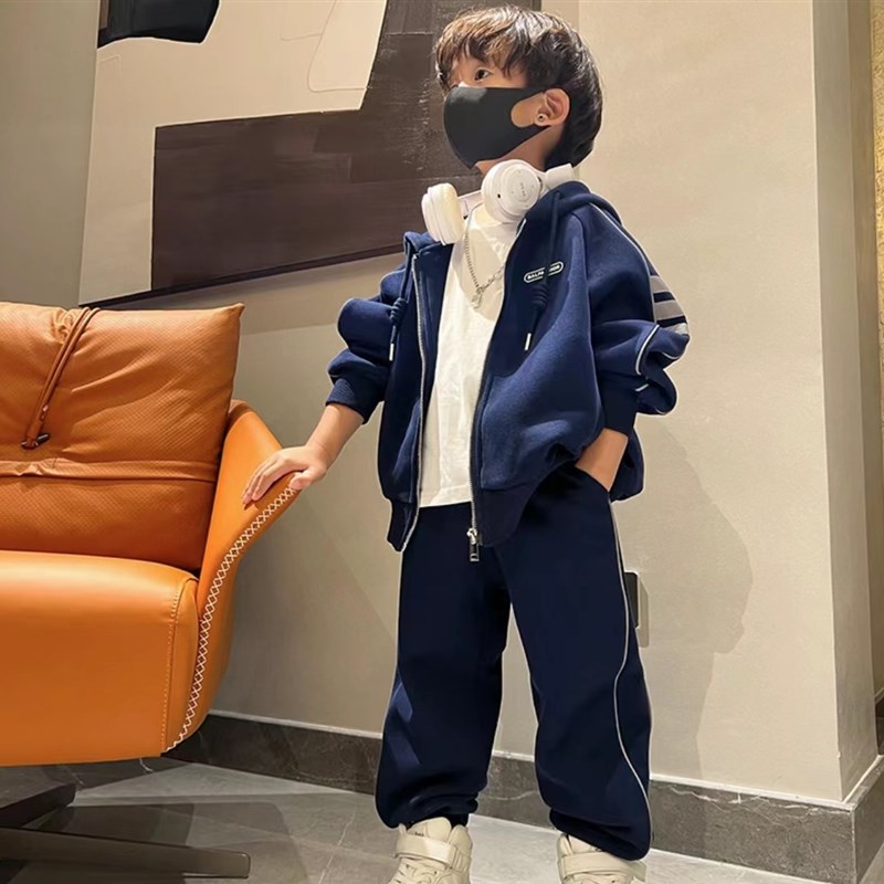 热销亲子装连帽开j衫两件套装2024秋新款一家三口母子母女幼儿园