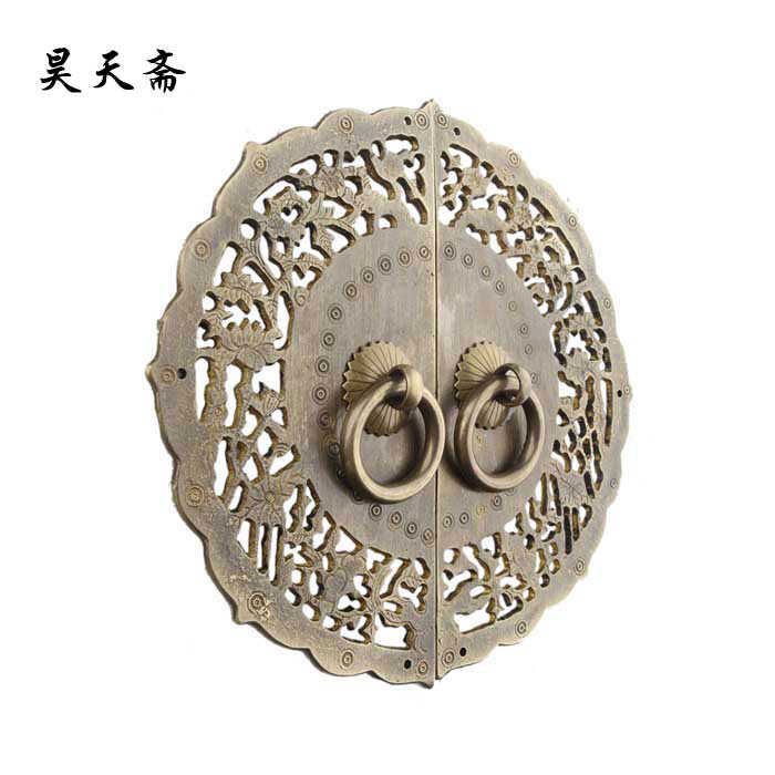热销昊天斋中式复k古拉手纯铜锁片柜门单孔圆形老家具门环把手五
