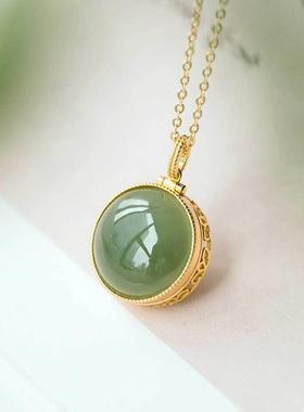 古风玉石碧玉吊坠项链女镂空可打开香囊小众气质高级感设计锁骨链
