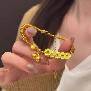 古法五帝钱财神金色葫芦盘缠手串手环手串复古百搭高级感福禄手链