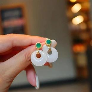 一见钟情和田白玉碧玉平安扣耳环气质短款轻奢耳坠女简约古典风