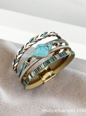 多层PU皮革天然石头磁扣