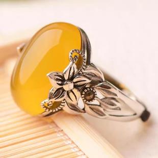 天然黄玉髓戒指霸气13mmx18mm戒面女款大气玉戒指玉指环珠宝玉石