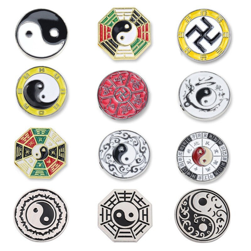 阴阳鱼太极八卦胸针万字符万六字真言箴言徽章道家字胸章别针勋章