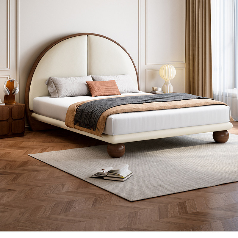 政府补贴圆满床中古奶油风胡桃木实木床主卧高端真皮床1米8双人床,住宅家具,实木床,淘宝优惠券,粉丝福利购,淘宝优惠卷