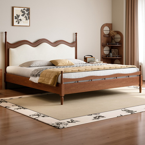 白蜡木框架波浪床简约复古主卧床