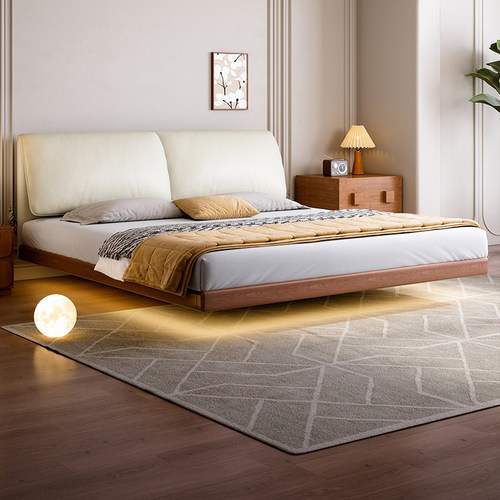 大象耳朵真皮床白蜡木床边