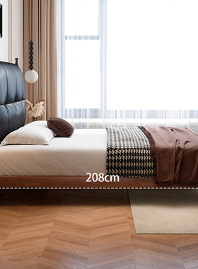 小户型薄床头真皮床主卧1米8双人实木床中古复古白蜡木新款澜梦床