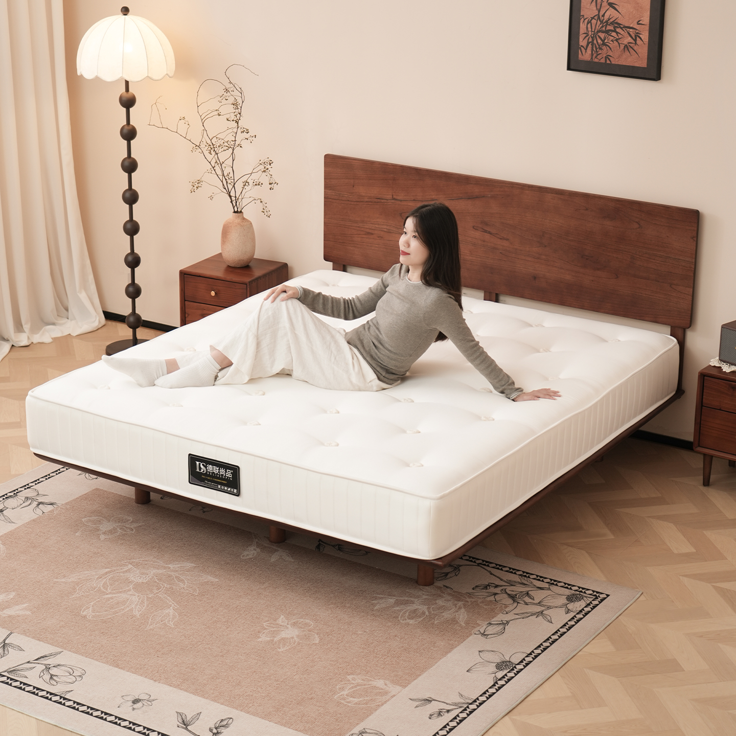 纯手工拉扣双人床垫羊毛驼绒无胶