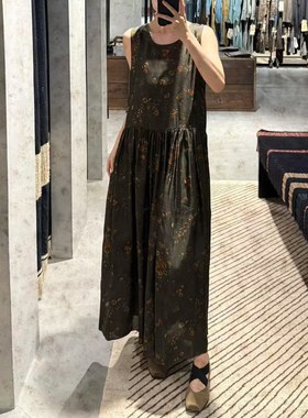 umawan2025春夏新款小众复古铜氨丝花卉吊带裙无袖碎花连衣裙女