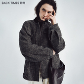 BACK TIMES时髦中性宽松酷飒夹克廓形粗纺斜纹羊毛夹克新款