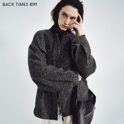 丝毛拼色高定夹克BACKTIMES轻奢