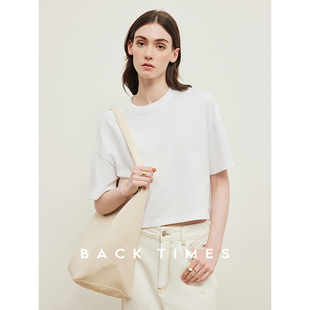 T恤女 白色T恤内搭打底下摆开叉短袖 BACK TIMES初时夏款