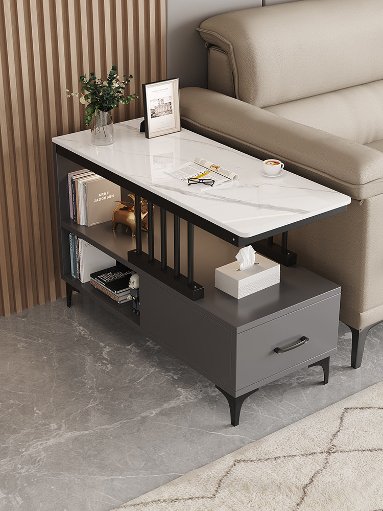 岩板边几小户型客厅沙发边几侧边柜轻奢高级感双层长方形实木角几