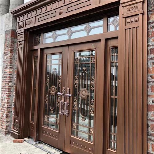 别墅大门锌合金玻璃门乡村进户门家用对开门农村自建房钢化防盗门