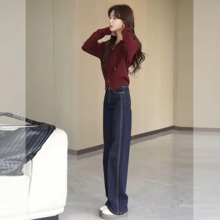 MONLOUVE秋季套装女2025新款微胖显瘦遮肉小个子红色连帽针织开衫