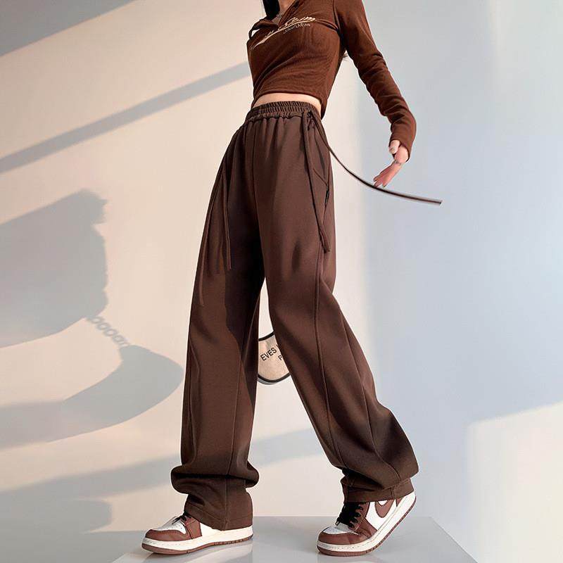 美式运动裤女款2025早春新款直筒裤加绒高腰显瘦阔腿裤休闲卫裤