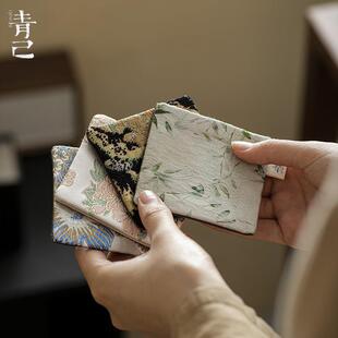 刺绣茶杯垫茶道配件布艺隔热布垫家用吸水手工方形杯垫 青己中式