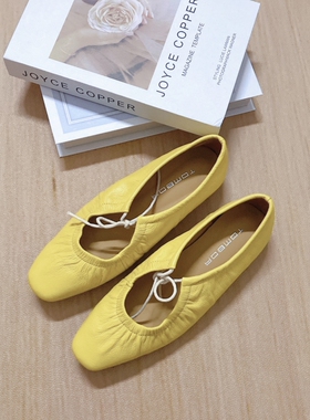 断码特价清TOMBOR通宝浅口芭蕾舞绑带平底单鞋法式真皮玛丽珍女鞋