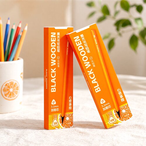 晨光新款铅笔黑木加粗芯爱马仕橙HB小学生用练字铅笔防摔不易断芯
