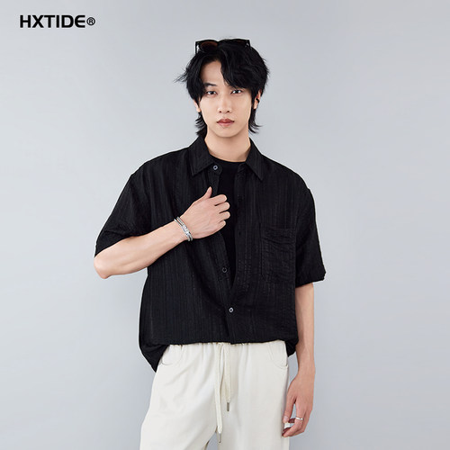 HXTIDE中国狐轩夏季男士短袖衬衫