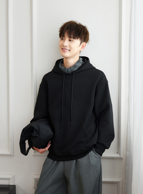 WAJ秋冬季重磅基础空气层太空棉连帽卫衣男美式休闲套头百搭上衣