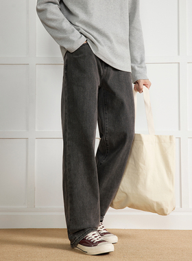 WAJ美式高街烟灰水洗做旧牛仔裤男秋季510g重磅挺括弹力直筒长裤