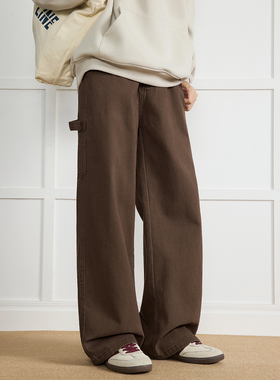 WAJ美式复古纯棉水洗做旧工装伐木裤男cleanfit宽松阔腿直筒A字裤