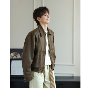 WAJ巴安油蜡皮vintage工装夹克男秋冬美式复古巴恩风水洗硬汉外套