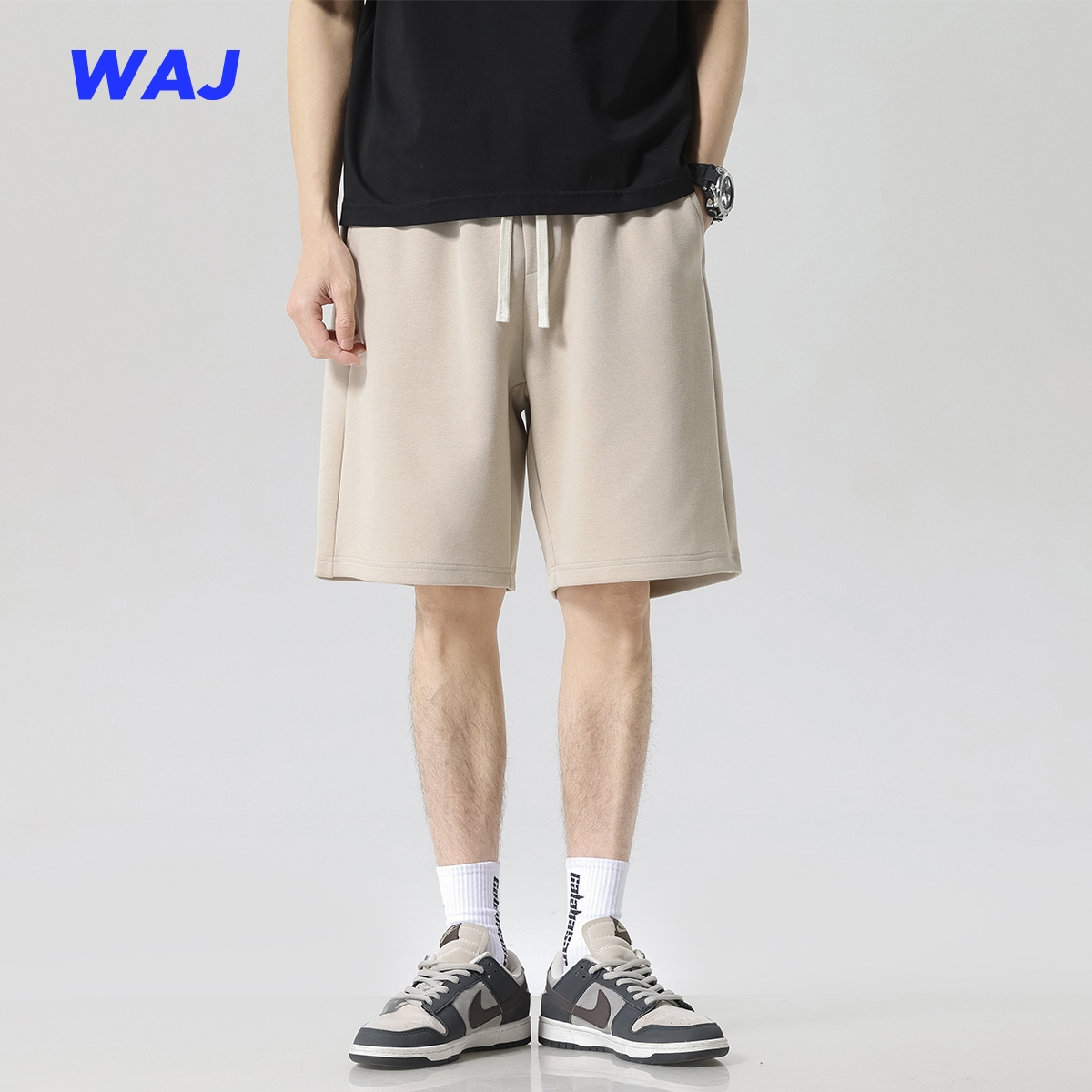 重磅弹力纯色运动直筒五分短裤