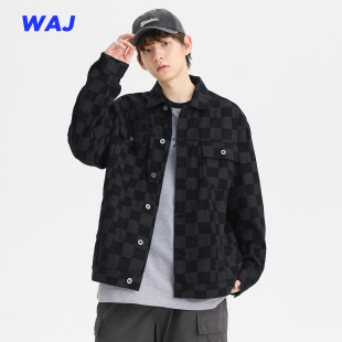 2024秋季 外套男复古ins潮牌格子设计感小众痞帅高级感夹克牛仔衣