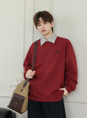 WAJ360g重磅小狗刺绣趣味圆领卫衣男2025秋冬新款美式简约休闲T恤