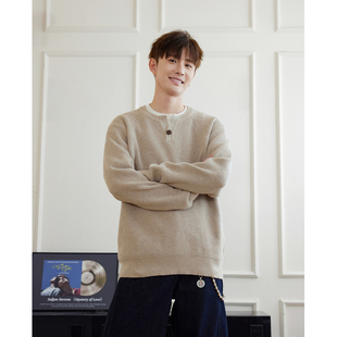 WAJ25秋冬590g重磅粗针海鸥领针织毛衣男美式 休闲慵懒保暖打底衫
