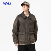 2025秋季 休闲夹克 废土风做旧水洗牛仔外套男潮牌痞帅工装 新款 美式