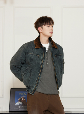 WAJ25冬季美式复古做旧牛仔90鸭绒羽绒服男vintage硬汉百搭外套潮